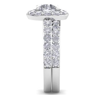 3 1/4 Carat Round Shape Halo Lab Grown Diamond Bridal Set In 14K White Gold