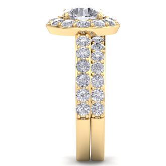 3 1/4 Carat Round Shape Halo Lab Grown Diamond Bridal Set In 14K Yellow Gold