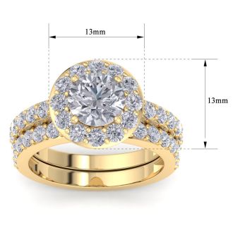 3 1/4 Carat Round Shape Halo Lab Grown Diamond Bridal Set In 14K Yellow Gold