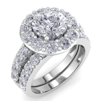 4 1/4 Carat Round Shape Halo Diamond Bridal Set In 14K White Gold