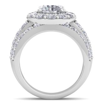 4 1/4 Carat Round Shape Halo Diamond Bridal Set In 14K White Gold