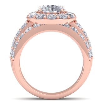 4 1/4 Carat Round Shape Halo Diamond Bridal Set In 14K Rose Gold