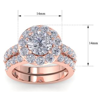 4 1/4 Carat Round Shape Halo Diamond Bridal Set In 14K Rose Gold