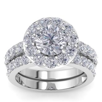4 1/4 Carat Round Shape Halo Moissanite Bridal Set In 14K White Gold