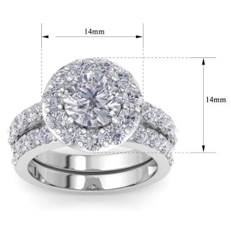 4 1/4 Carat Round Shape Halo Moissanite Bridal Set In 14K White Gold