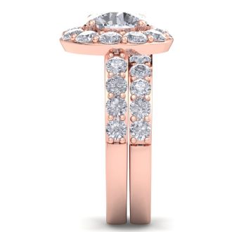 4 1/4 Carat Round Shape Halo Moissanite Bridal Set In 14K Rose Gold