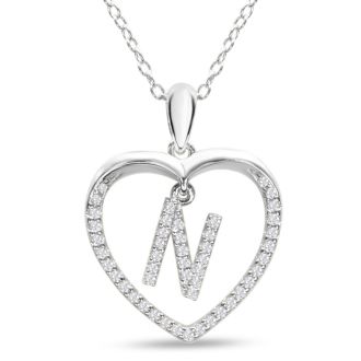 Diamond Initial Necklace; Initial Diamond Necklace In Sterling Silver