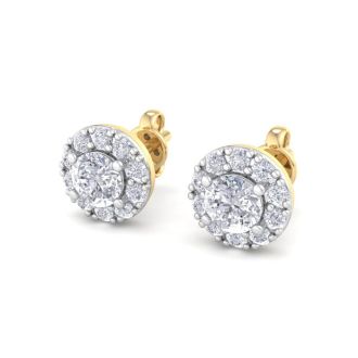 1/4ct Diamond Stud Earrings With Pave Diamonds in Yellow Gold