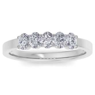 1/2 Carat Oval Diamond Band Ring In 14 Karat White Gold
