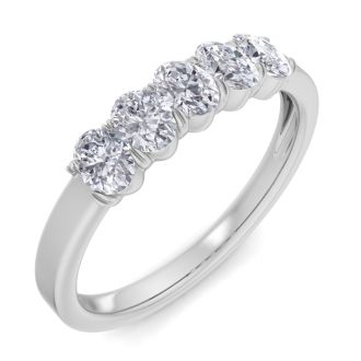 1/2 Carat Oval Diamond Band Ring In 14 Karat White Gold