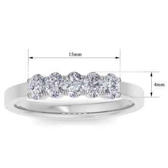 1/2 Carat Oval Diamond Band Ring In 14 Karat White Gold