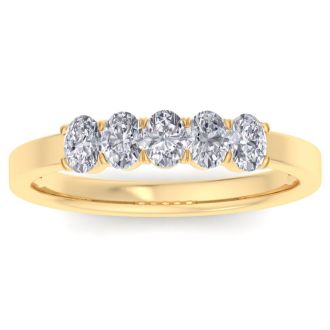 1/2 Carat Oval Diamond Band Ring In 14 Karat Yellow Gold