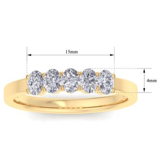 1/2 Carat Oval Diamond Band Ring In 14 Karat Yellow Gold