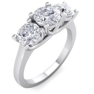 Incredible 2.15 Carat Three Lab Grown Diamond Ring in 14K White Gold.  Spectacular Deal!
