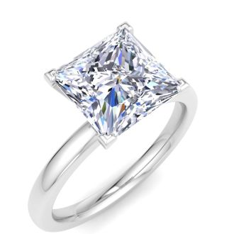 3 Carat Princess Cut Lab Grown Diamond Ring In 14K White Gold, Solitaire