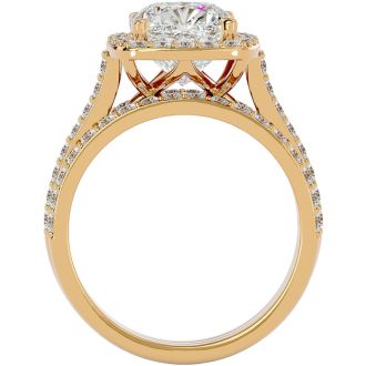 4 1/2 Carat Cushion Cut Halo Lab Grown Diamond Bridal Set In 14 Karat Yellow Gold