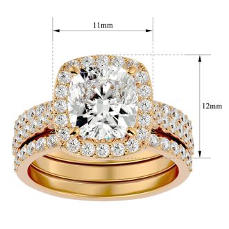 4 1/2 Carat Cushion Cut Halo Lab Grown Diamond Bridal Set In 14 Karat Yellow Gold