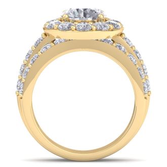 4 1/4 Carat Round Shape Halo Lab Grown Diamond Bridal Set In 14K Yellow Gold