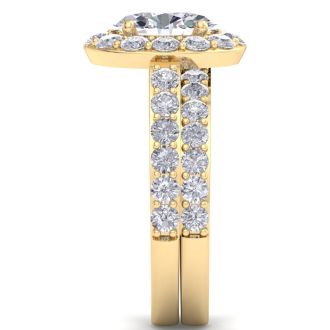 3 1/4 Carat Oval Shape Halo Lab Grown Diamond Bridal Set In 14K Yellow Gold