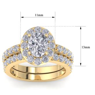 3 1/4 Carat Oval Shape Halo Lab Grown Diamond Bridal Set In 14K Yellow Gold