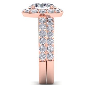 3 1/4 Carat Oval Shape Halo Lab Grown Diamond Bridal Set In 14K Rose Gold