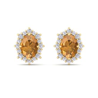 Citrine Earrings: 2 Carat Citrine and Diamond Earrings