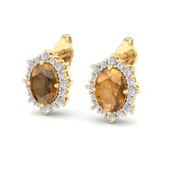 Citrine Earrings: 2 Carat Citrine and Diamond Earrings