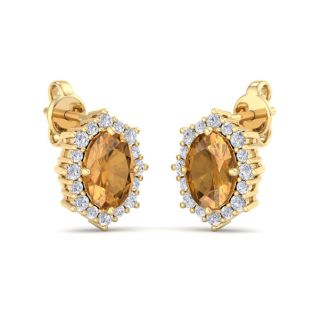 Citrine Earrings: 2 Carat Citrine and Diamond Earrings