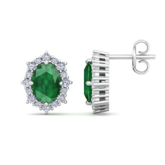 Emerald Earrings: 2 Carat Emerald and Diamond Earrings