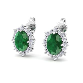 Emerald Earrings: 2 Carat Emerald and Diamond Earrings