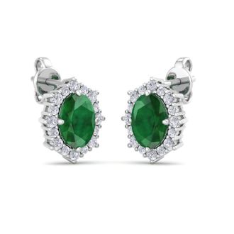 Emerald Earrings: 2 Carat Emerald and Diamond Earrings