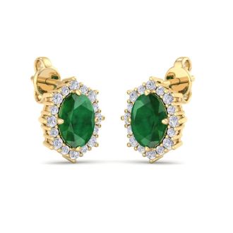 Emerald Earrings: 2 Carat Emerald and Diamond Earrings