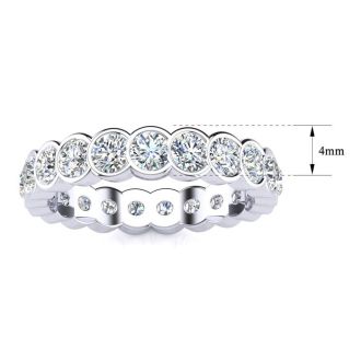 1 1/3 Carat Round Diamond Bezel Set Eternity Ring In 14 Karat White Gold, Ring Size 4.5