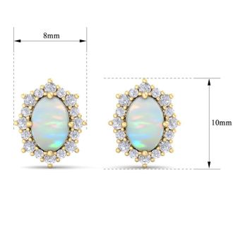 2 Carat Oval Shape Opal and Diamond Earrings In 14K Yellow Gold