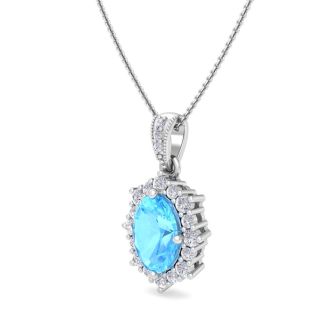 Blue Topaz Necklace: 1 3/4 Carat Blue Topaz and Diamond Necklace