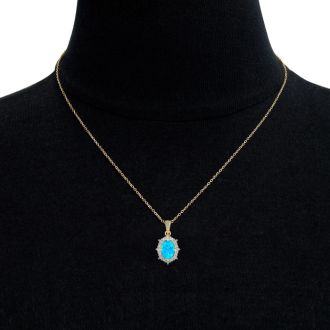 Blue Topaz Necklace: 1 3/4 Carat Blue Topaz and Diamond Necklace