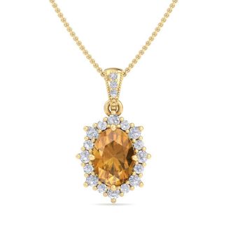 Citrine Necklace: 1 1/3 Carat Citrine and Diamond Necklace