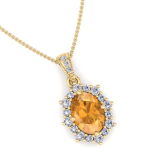 Citrine Necklace: 1 1/3 Carat Citrine and Diamond Necklace