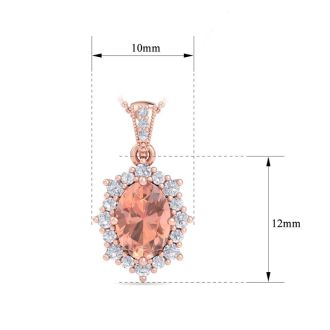 1-1/3 Carat Oval Shape Morganite Necklace With Fancy Diamond Halo In 14K Rose Gold With 18 Inch Chain