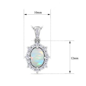 1-1/3 Carat Oval Shape Opal and Diamond Necklace In 14K White Gold