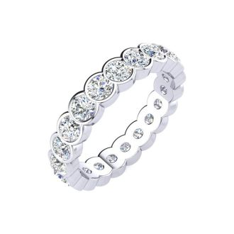 1 1/4 Carat Round Diamond Bezel Set Eternity Ring In 14 Karat White Gold, Ring Size 4