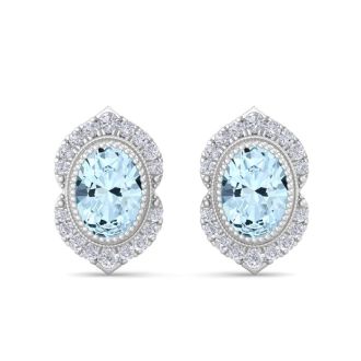 Aquamarine Earrings: 2 Carat Aquamarine and Diamond Earrings