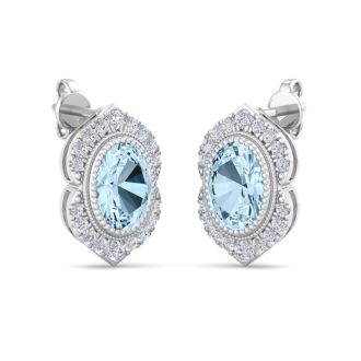 Aquamarine Earrings: 2 Carat Aquamarine and Diamond Earrings