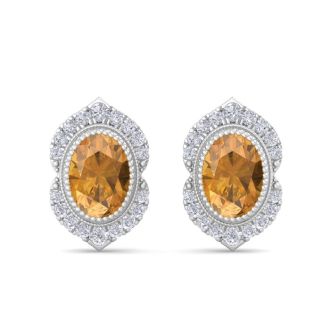 Citrine Earrings: 2 Carat Citrine and Diamond Earrings