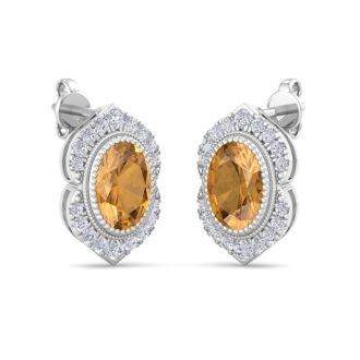Citrine Earrings: 2 Carat Citrine and Diamond Earrings