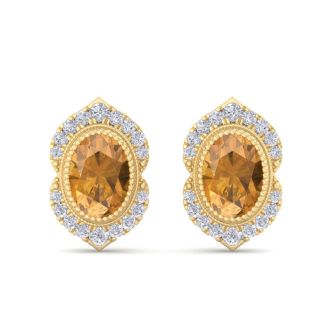 Citrine Earrings: 2 Carat Citrine and Diamond Earrings