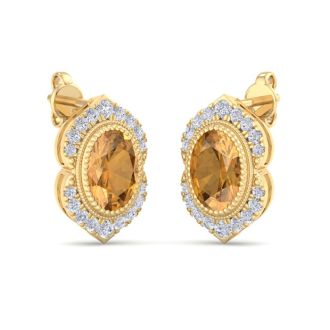 Citrine Earrings: 2 Carat Citrine and Diamond Earrings
