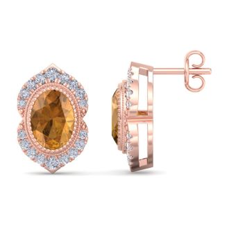 Citrine Earrings: 2 Carat Citrine and Diamond Earrings