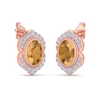 Citrine Earrings: 2 Carat Citrine and Diamond Earrings
