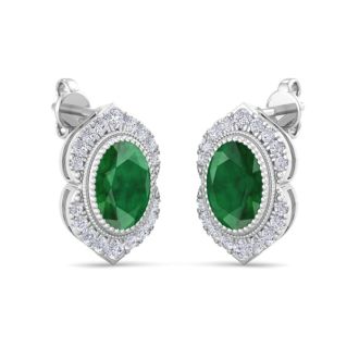 Emerald Earrings: 2 Carat Emerald and Diamond Earrings